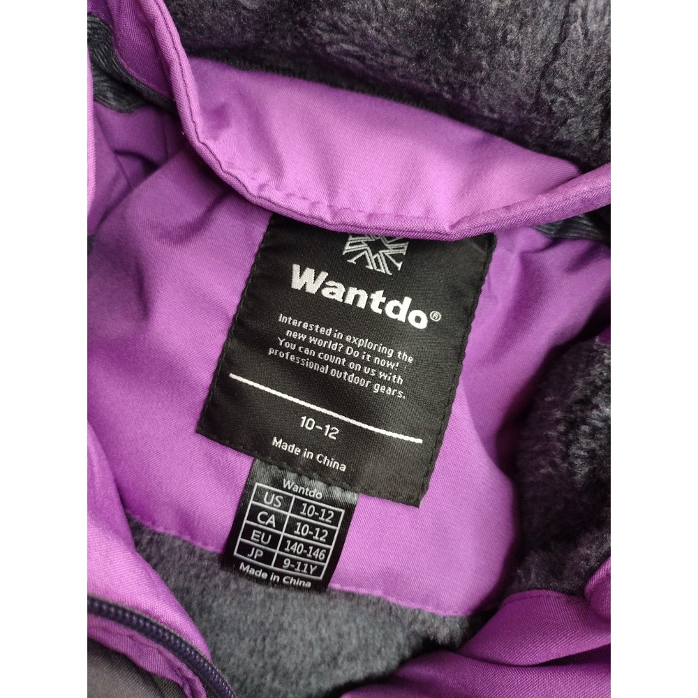 Wantdo Kids Waterproof Ski Jacket Purple Grey‎ Winter Coat Hooded Size 10-12 - Picture 6 of 6